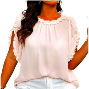 Elegant Pink Ruffle Sleeve Blouse
